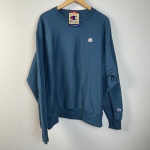 Champion Reverse Weave Crewneck 90s Vtg Sweatshirt Teal Blue Loose‎ Fit Mens XL